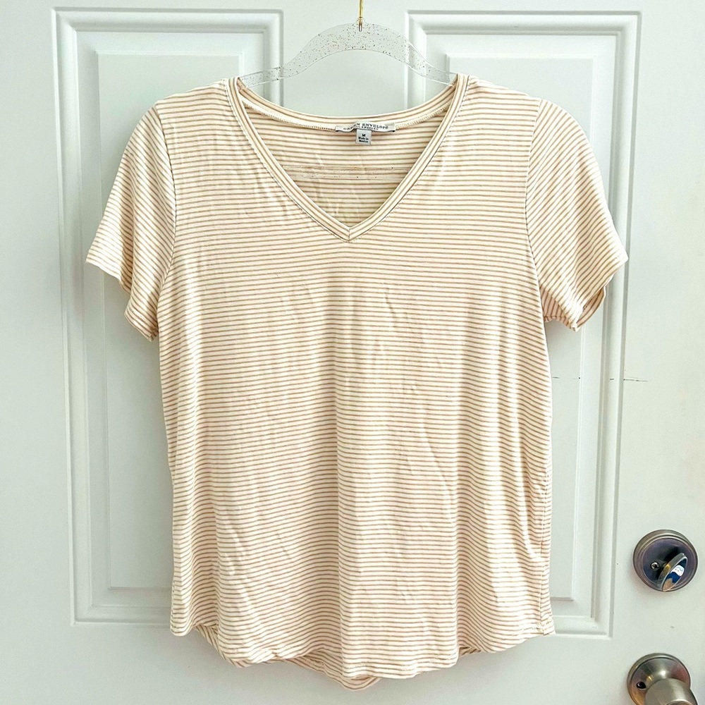 green envelope classic soft and comfy tshirt beige with stripes size medium